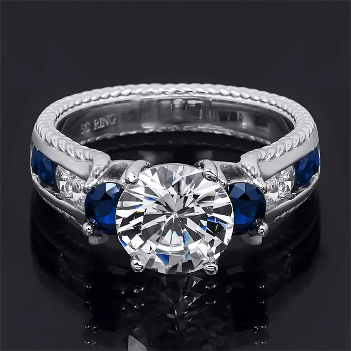 mayamila Rings 200 Carat Blue Sapphire Cubic Zirconia Gemstone Ring Sterling Silver