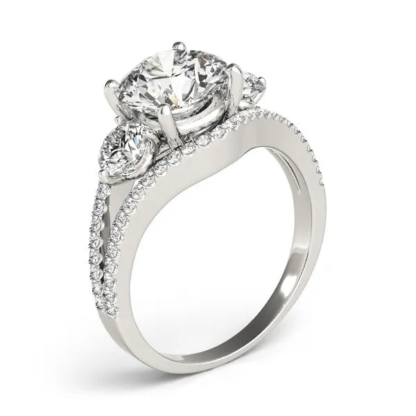 Rings mayamila 14K White Gold 3 Stone Split Pave Shank Round Diamond Engagement Ring 2 34 ct tw