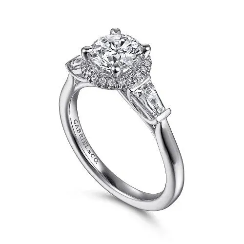 GABRIEL CO Rings Elinor 14K White Gold Round Three Stone Halo Diamond Engagement Ring Setting Only GABRIEL CO Rings Elinor 14K White Gold Round Three Stone Halo Diamond Engagement Ring Setting Only