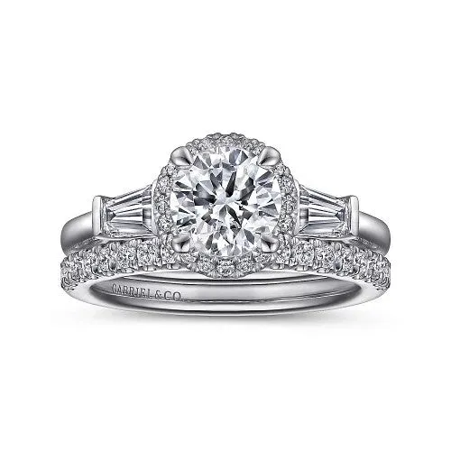 GABRIEL CO Rings Elinor 14K White Gold Round Three Stone Halo Diamond Engagement Ring Setting Only GABRIEL CO Rings Elinor 14K White Gold Round Three Stone Halo Diamond Engagement Ring Setting Only