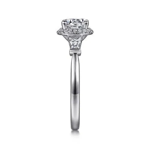 GABRIEL CO Rings Elinor 14K White Gold Round Three Stone Halo Diamond Engagement Ring Setting Only GABRIEL CO Rings Elinor 14K White Gold Round Three Stone Halo Diamond Engagement Ring Setting Only