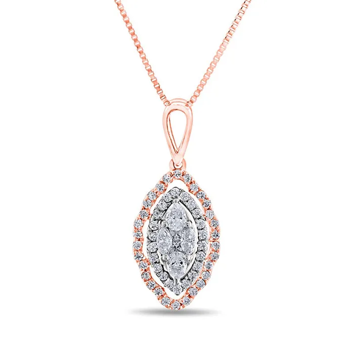 033 CT TW Composite Marquise Natural Diamond Double Scallop Frame Pendant in 10K TwoTone Gold Goldia Necklaces