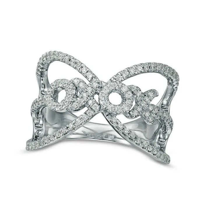 038 CT TW Natural Diamond XOXO Open Ring in Solid 10K White Gold Goldia Rings