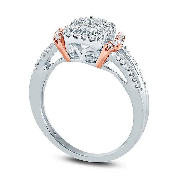 050 CT TW Composite Natural Diamond Square Frame Split Shank Engagement Ring in Solid 10K TwoTone Gold Goldia Rings 050 CT TW Composite Natural Diamond Square Frame Split Shank Engagement Ring in Solid 10K TwoTone Gold Goldia Rings