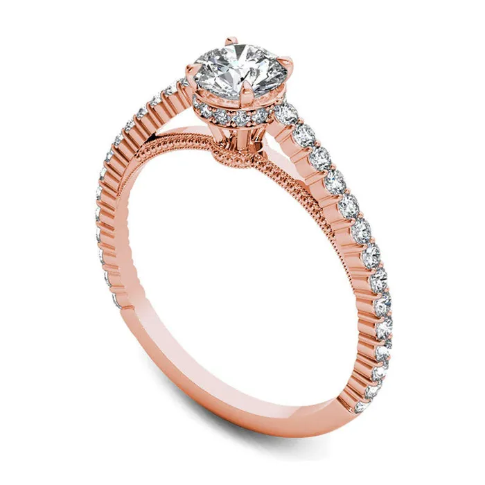 075 CT TW Natural Diamond Etched Engagement Ring in Solid 14K Rose Gold Goldia Rings 075 CT TW Natural Diamond Etched Engagement Ring in Solid 14K Rose Gold Goldia Rings
