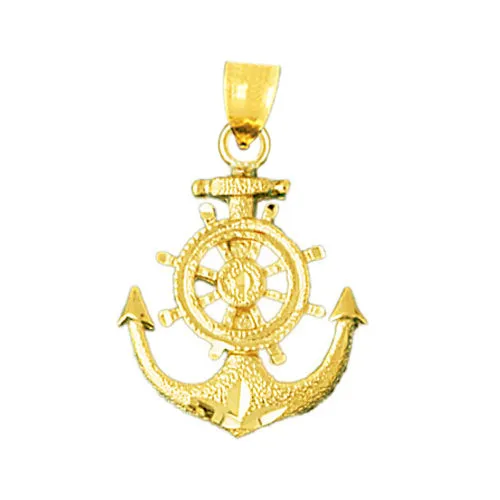 14K Gold Ship Wheel and Anchor Pendant Goldia Necklaces