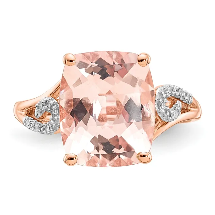 14k Rose Gold Diamond and Morganite Square Ring Goldia Rings 14k Rose Gold Diamond and Morganite Square Ring Goldia Rings