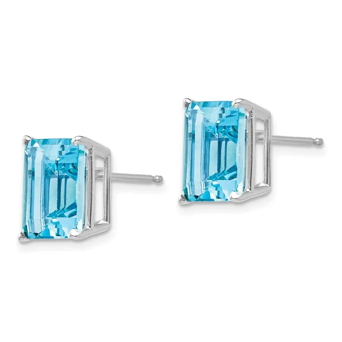 14k White Gold 10x8mm Emerald Cut Blue Topaz Earrings Goldia Earrings