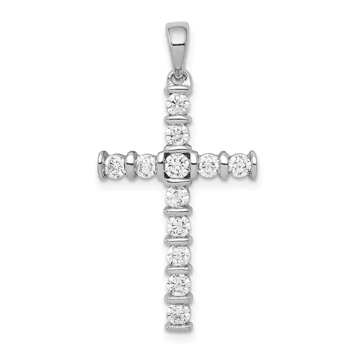 14k White Gold AA 34ct Real Diamond Latin Cross Pendant Goldia Necklaces