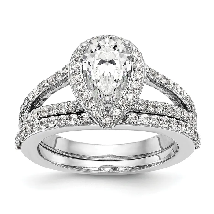 14K White Gold Diamond Pear CZ Pear Halo Engagement Ring Goldiacom Rings