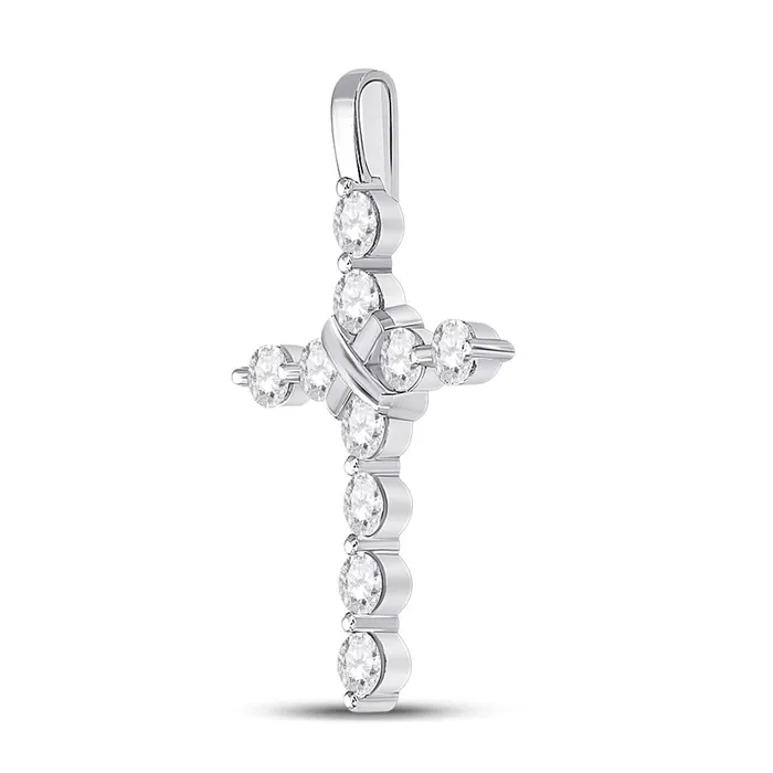 14k White Gold Round Diamond Bound Cross Pendant 1 Cttw gndatlanta Necklaces