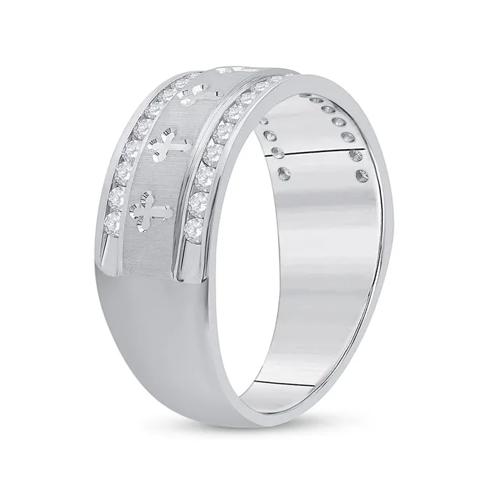14k White Gold Round Diamond Wedding Cross Band Ring 12 Cttw gndatlanta Rings