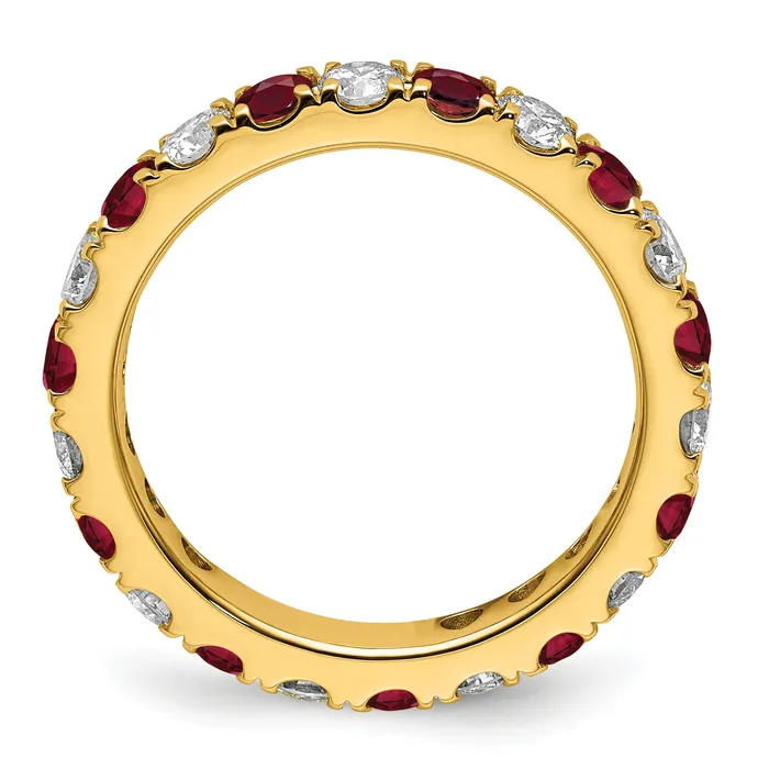 14k Yellow Gold 1 15 Ct Lab Grown Diamond VSSI G and Lab Created Ruby Eternity Band Ring Goldia Rings
