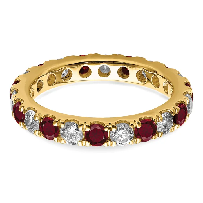 14k Yellow Gold 1 15 Ct Lab Grown Diamond VSSI G and Lab Created Ruby Eternity Band Ring Goldia Rings
