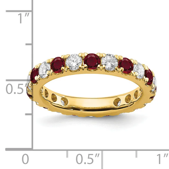 14k Yellow Gold 1 15 Ct Lab Grown Diamond VSSI G and Lab Created Ruby Eternity Band Ring Goldia Rings