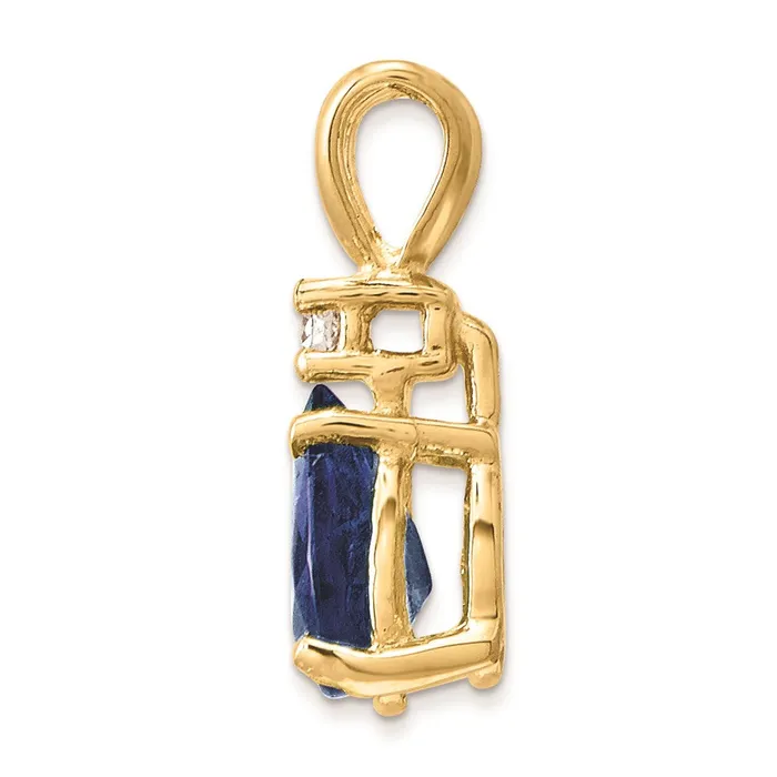 14K Yellow Gold 6x4mm Pear Sapphire A Real Diamond pendant Goldia Necklaces