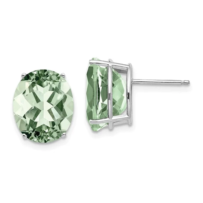 Earrings 14k White Gold 12x10 Oval Green Quartz Earrings Goldia