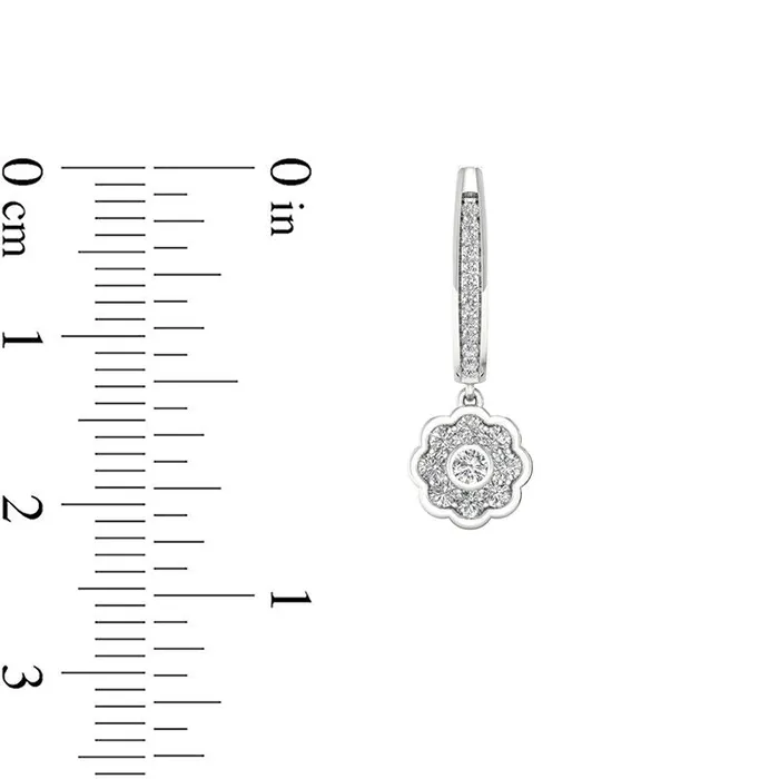 Earrings Goldia 05 CT TW Diamond Flower Frame Drop Hoop Earrings in 10K White Gold Earrings Goldia 05 CT TW Diamond Flower Frame Drop Hoop Earrings in 10K White Gold