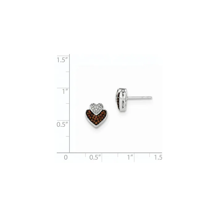 Earrings Goldia 14k White Gold Cognac and White Real Diamond Double Heart Post Earring