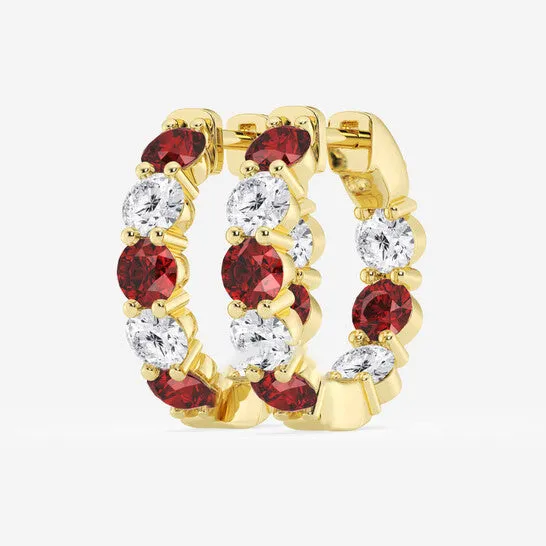 Earrings JMS always Original Brilliant Diamond 14KT Yellow Gold Round Created Ruby and 2 cttw RoundCut Lab Grown Diamond Inside Out Hoop Earrings for Women Earrings JMS always Original Brilliant Diamond 14KT Yellow Gold Round Created Ruby and 2 cttw RoundCut Lab Grown Diamond Inside Out Hoop Earrings for Women