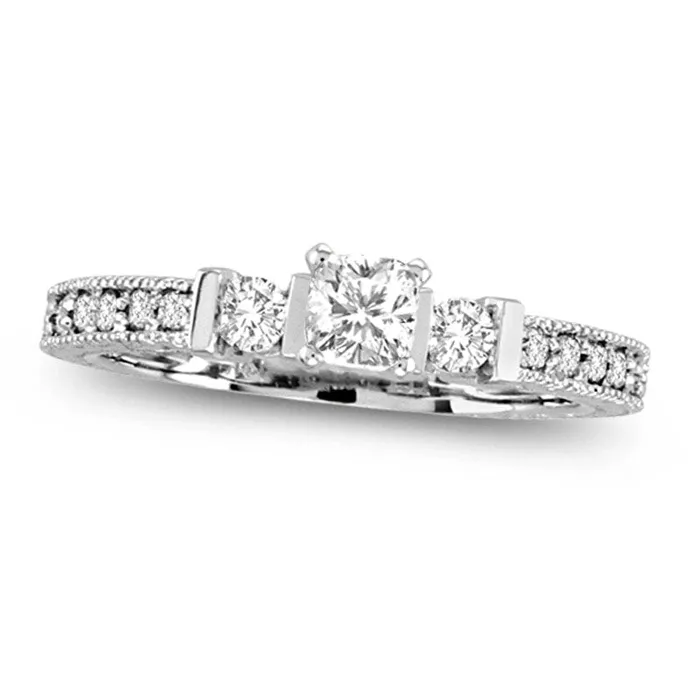 Goldia 063 CT TW CushionCut Natural Diamond Engagement Ring in Solid 14K White Gold Rings
