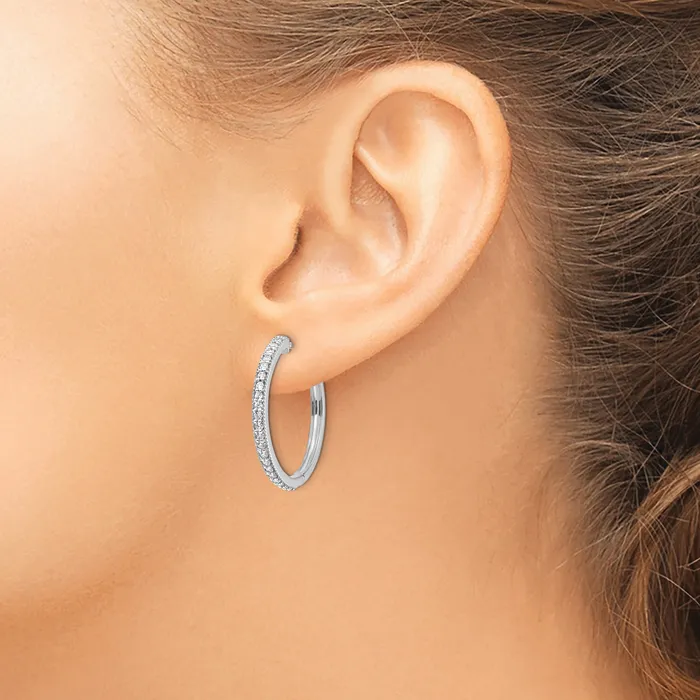 Goldia 14k White Gold 12 Ct Lab Grown Diamond VSSI G Miligrain Hinged Hoop Earrings Earrings