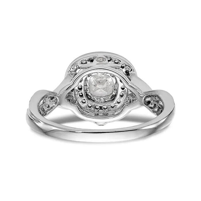 Goldiacom Rings 14K White Gold Cushion Simulated Diamond Halo Engagement Ring