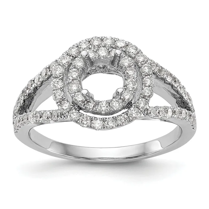 Goldiacom Rings 14KW Round Simulated Diamond Double Halo Engagement Ring
