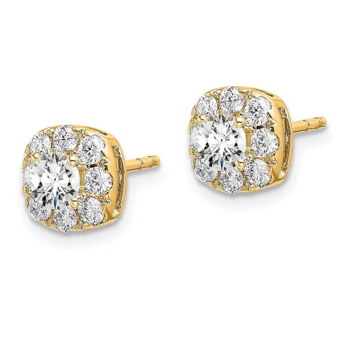 Goldia Earrings 14k Yellow Gold 1 Ct Lab Grown Diamond VSSI G Cushion Halo Post Earrings