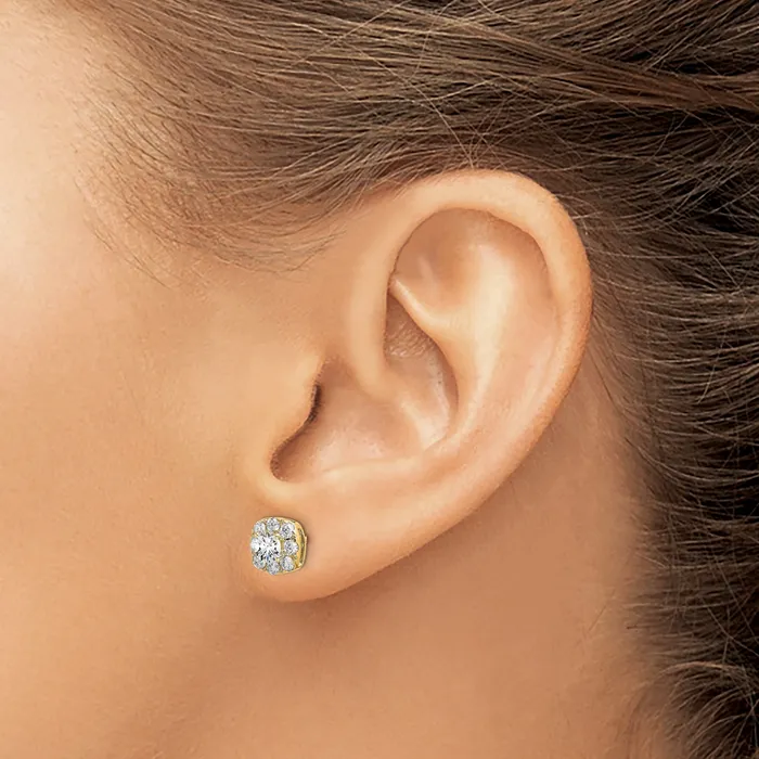 Goldia Earrings 14k Yellow Gold 1 Ct Lab Grown Diamond VSSI G Cushion Halo Post Earrings