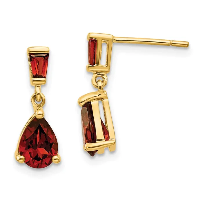 Goldia Earrings 14k Yellow Gold Garnet Dangle Post Earrings