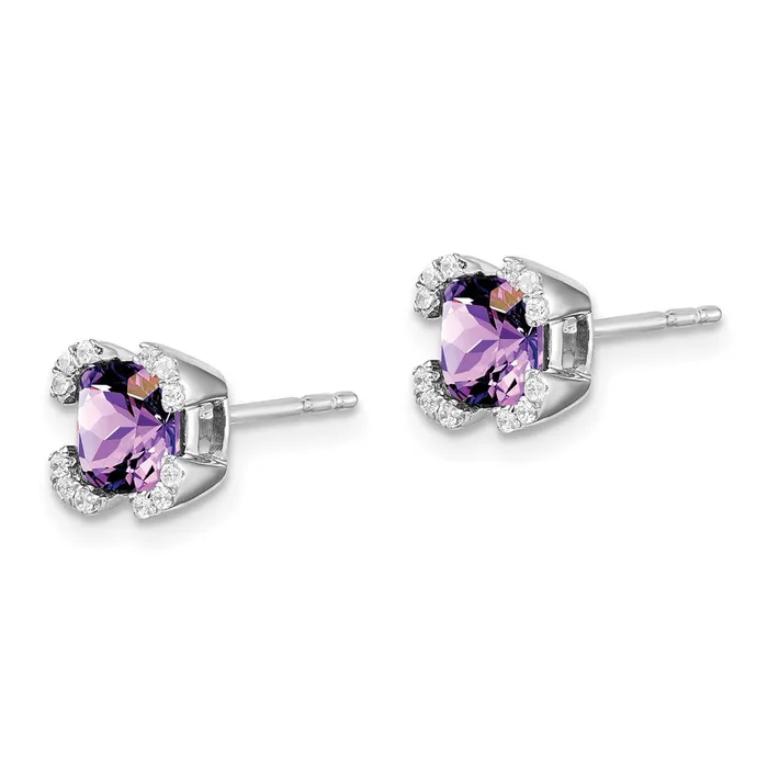 Goldia Earrings Solid 14k White Gold Cushion Simulated Amethyst and CZ Earrings Goldia Earrings Solid 14k White Gold Cushion Simulated Amethyst and CZ Earrings