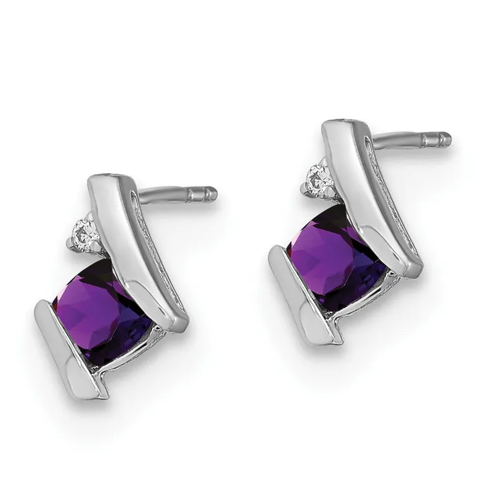 Goldia Earrings Sterling Silver Antique Cushion Amethyst and Real Diamond Earrings