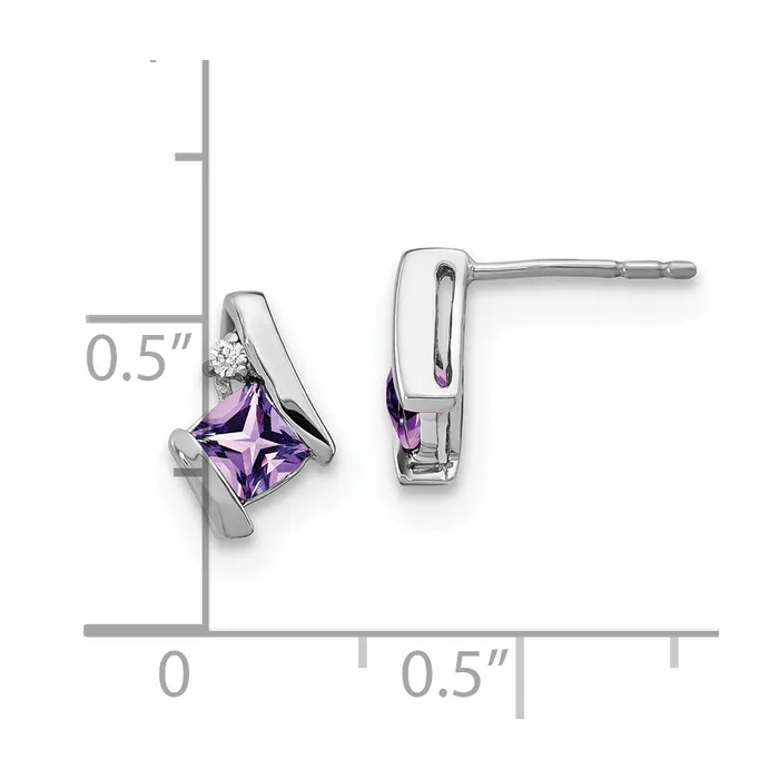 Goldia Earrings Sterling Silver Antique Cushion Amethyst and Real Diamond Earrings