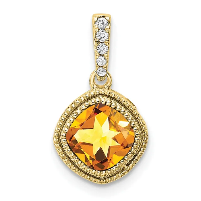 Goldia Necklaces 10K Yellow Gold Cushion Citrine and Real Diamond Pendant