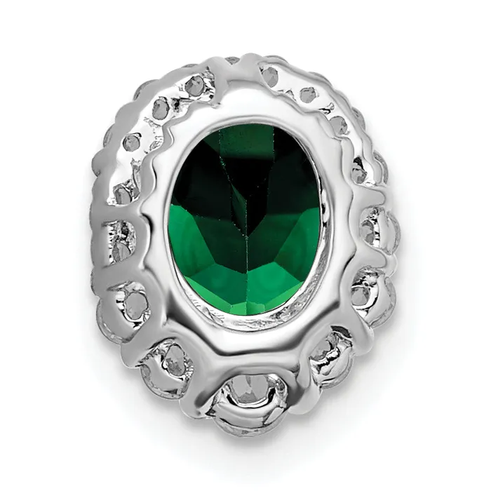 Goldia Necklaces 14k White Gold 13 Ct Lab Grown Diamond VSSI G and Lab Created Emerald Halo Chain Slide Pendant