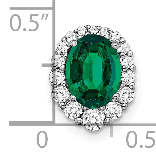 Goldia Necklaces 14k White Gold 13 Ct Lab Grown Diamond VSSI G and Lab Created Emerald Halo Chain Slide Pendant