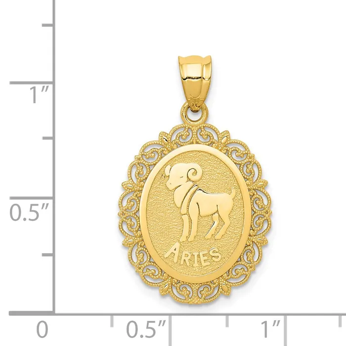 Goldia Necklaces 14k Yellow Gold Solid Satin Polished Aries Zodiac Oval Pendant