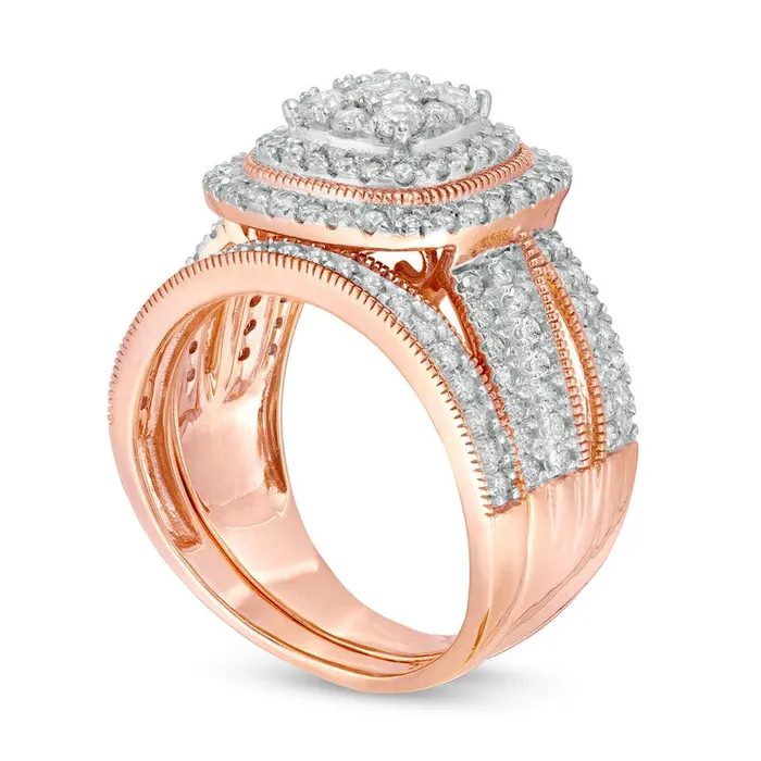 Goldia Rings 133 CT TW Composite Natural Diamond Cushion Frame Antique VintageStyle Bridal Engagement Ring Set in Solid 10K Rose Gold Goldia Rings 133 CT TW Composite Natural Diamond Cushion Frame Antique VintageStyle Bridal Engagement Ring Set in Solid 10K Rose Gold