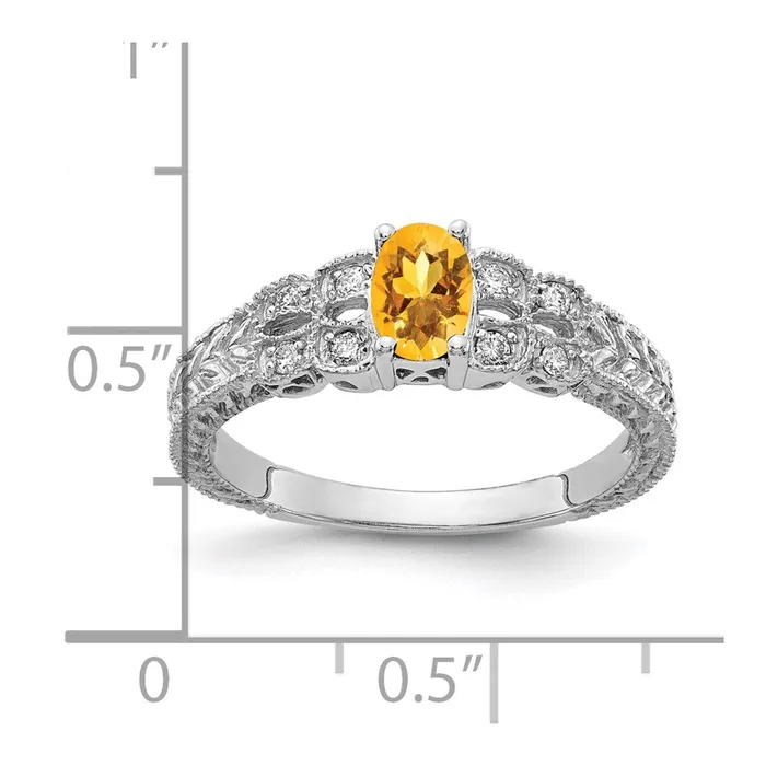 Goldia Rings 14k White Gold 6x4mm Oval Citrine Checker AA Diamond ring