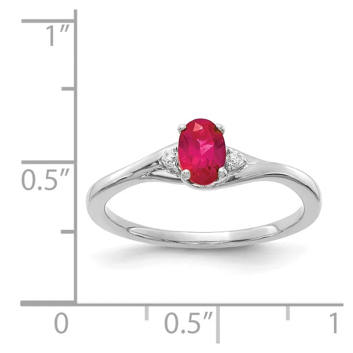 Goldia Rings 14k White Gold Real Diamond and Oval Ruby Ring