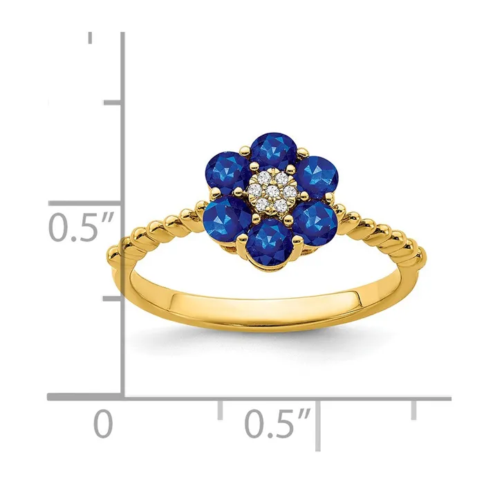 Goldia Rings 14K Yellow Gold Sapphire and Real Diamond Floral Ring