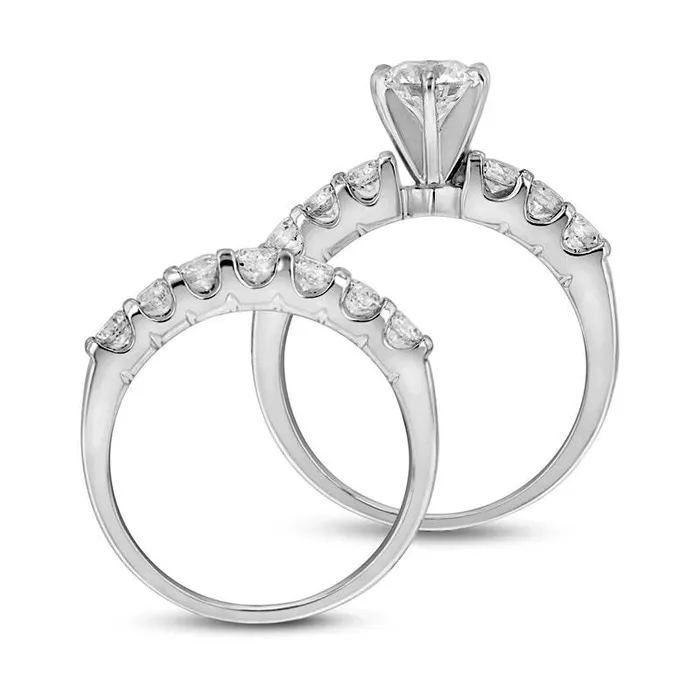Goldia Rings 20 CT TW Natural Diamond Bridal Engagement Ring Set in Solid 14K White Gold