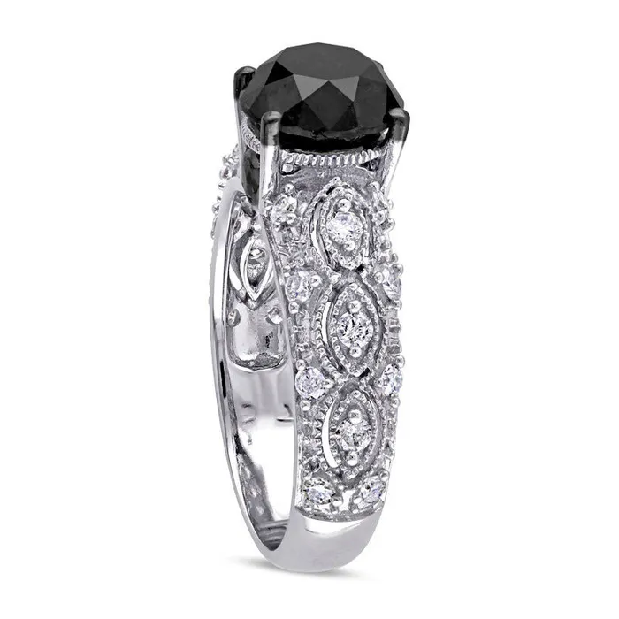 Goldia Rings 30 CT TW Enhanced Black and White Natural Diamond Antique VintageStyle Engagement Ring in Solid 10K White Gold Goldia Rings 30 CT TW Enhanced Black and White Natural Diamond Antique VintageStyle Engagement Ring in Solid 10K White Gold