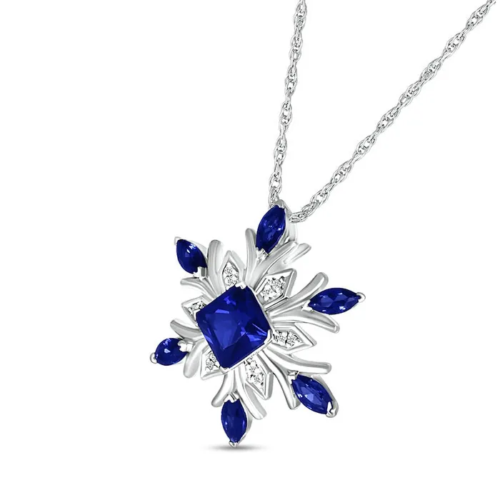 Goldia Rings 50mm PrincessCut and Marquise Blue LabCreated Sapphire with Diamond Accent Snowflake Pendant in Sterling Silver Goldia Rings 50mm PrincessCut and Marquise Blue LabCreated Sapphire with Diamond Accent Snowflake Pendant in Sterling Silver