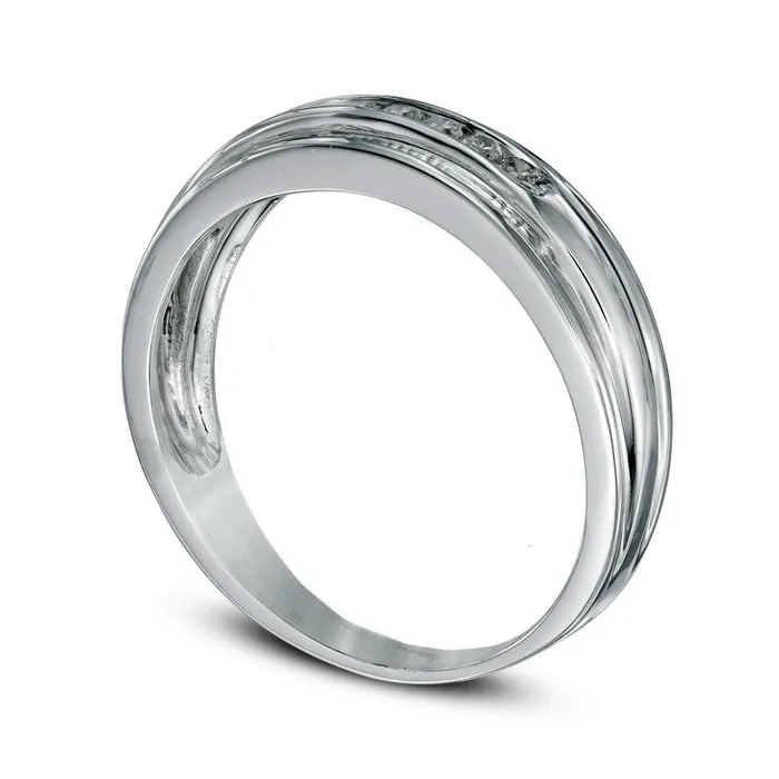Goldia Rings Mens 025 CT TW Natural Diamond Wedding Band in Solid 10K White Gold