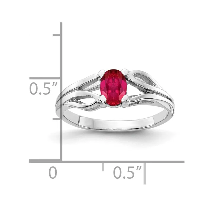 Goldia Rings Solid 14k White Gold 6x4mm Oval Simulated Ruby Ring