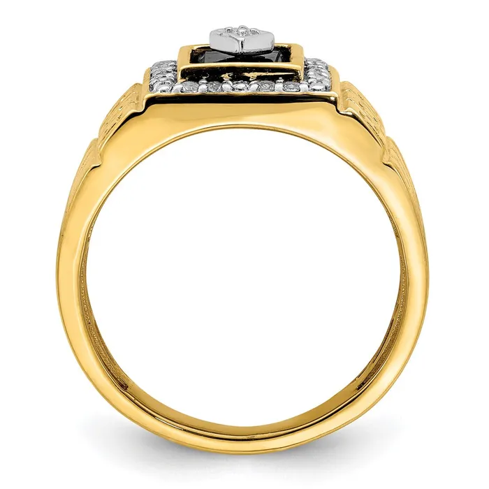 Goldia Rings Solid 14k Yellow Gold Simulated Onyx and CZ GreeK Key Design Mens Ring