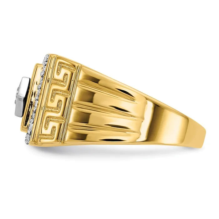 Goldia Rings Solid 14k Yellow Gold Simulated Onyx and CZ GreeK Key Design Mens Ring