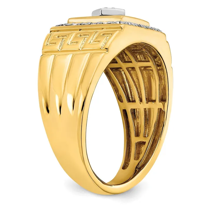 Goldia Rings Solid 14k Yellow Gold Simulated Onyx and CZ GreeK Key Design Mens Ring